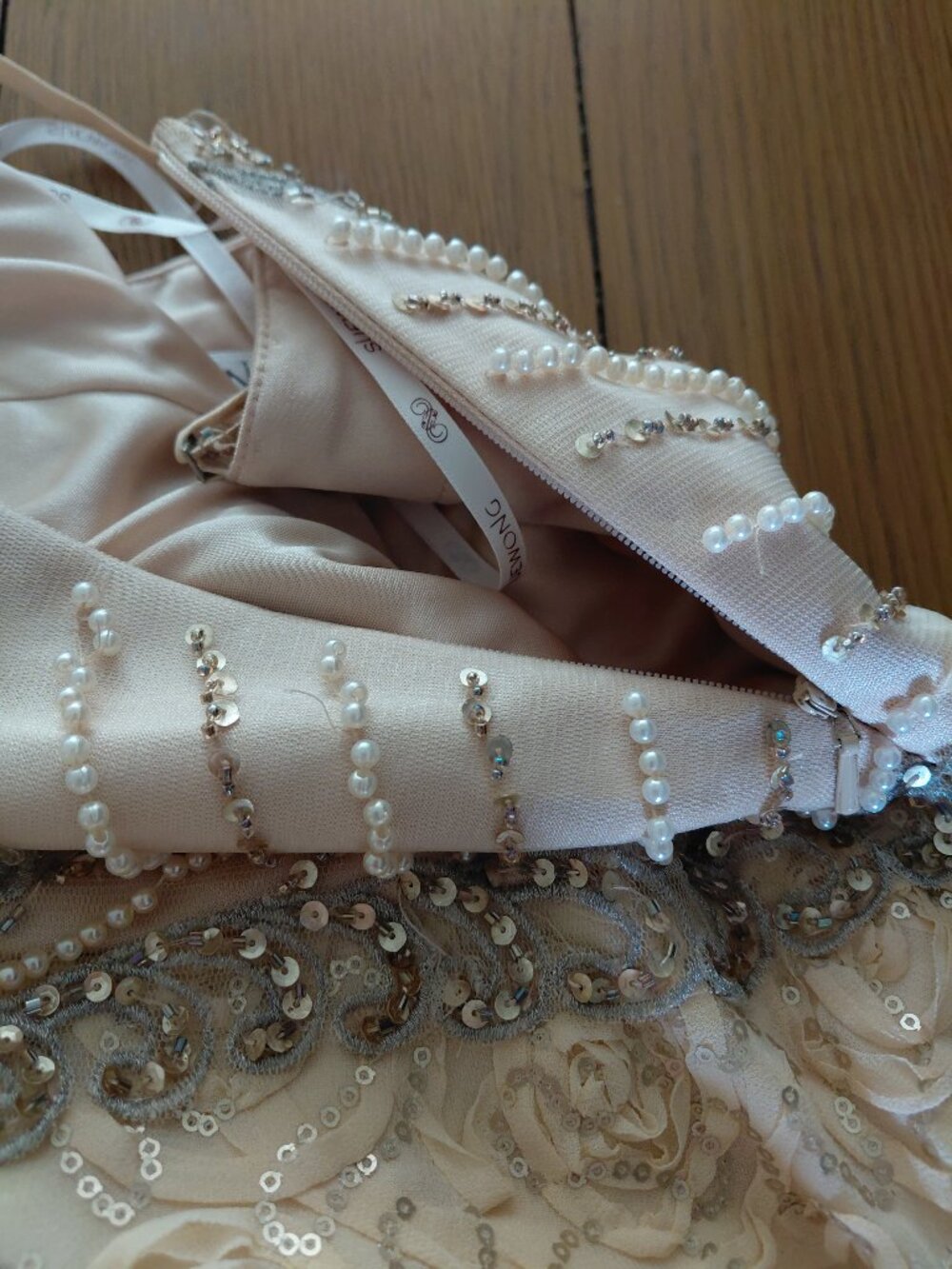 Vintage Sue Wong Nocturne Beaded Sequin Dress Gown Cream Party Cocktail - Picture 10 of 12